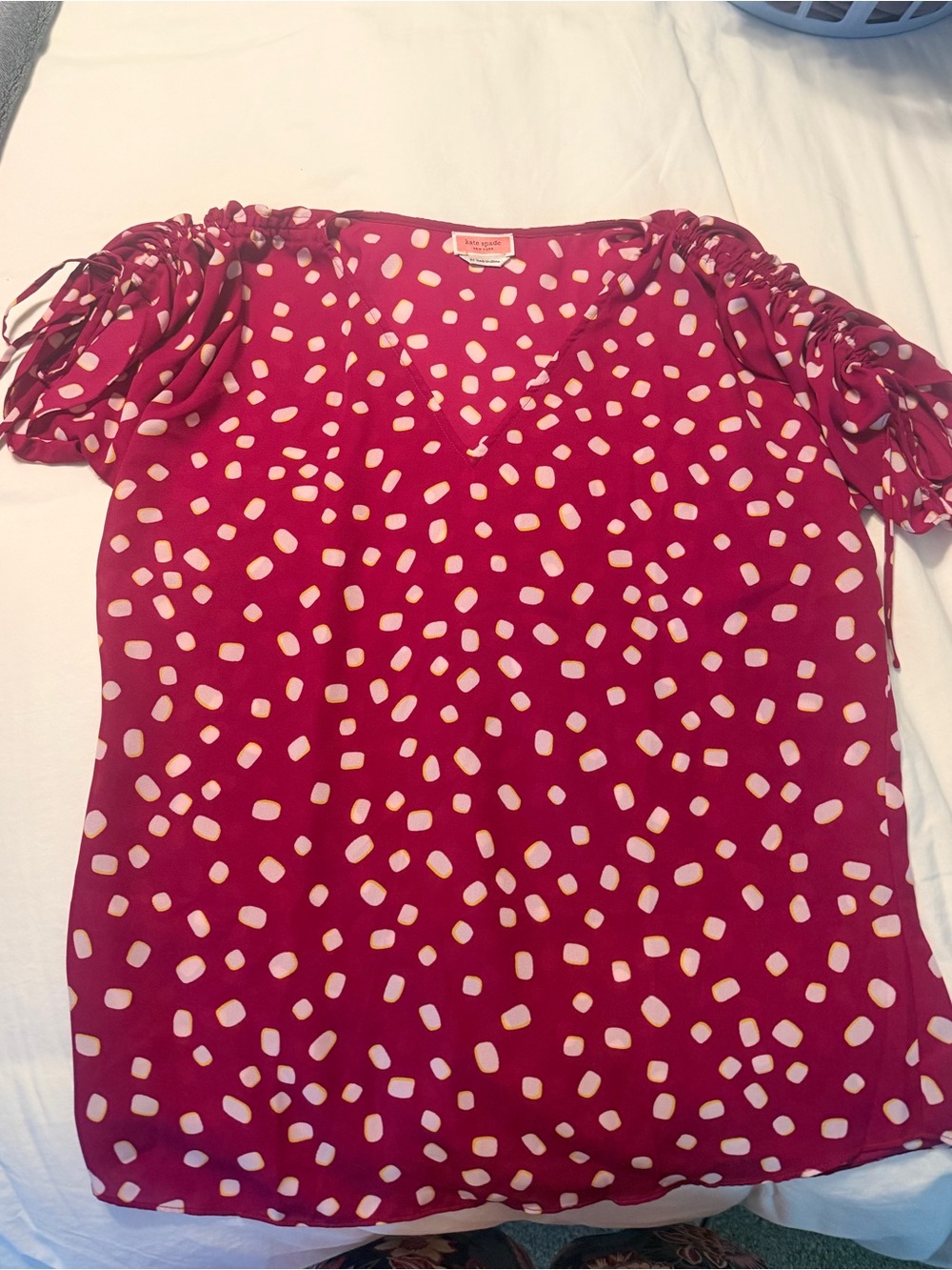 kate Spade Magenta Polka Dot V-Neck Blouse - Picture 6 of 6